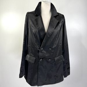 12th Tribe Vamp Satin Blazer Double Breasted Black